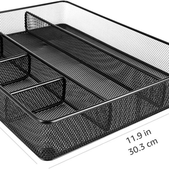 Desk Drawer Organizer for Office and Home, Metal Mesh, Anti-Slip, 6 Compartments - Picture 3 of 6